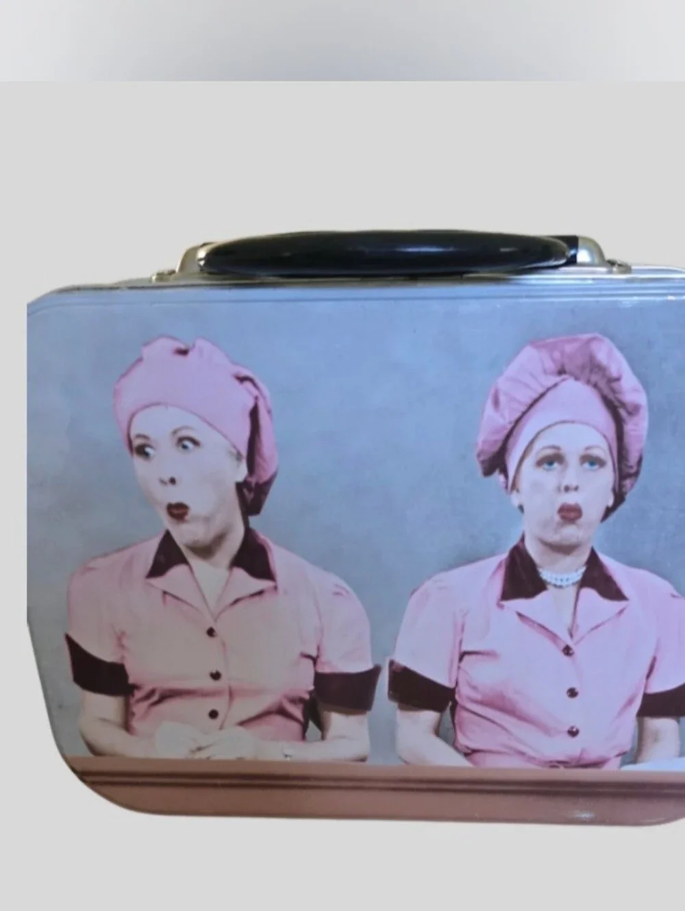 I Love Lucy and Ethel Chocolate Factory Tin Tote Lunch Box Used Vandor Vintage